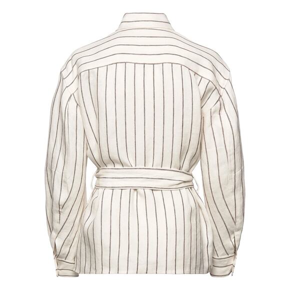 RALPH LAUREN NWT Linen Striped Belted Utility Shirt Jacket in Cream Brown Size 6 - Picture 4 of 13